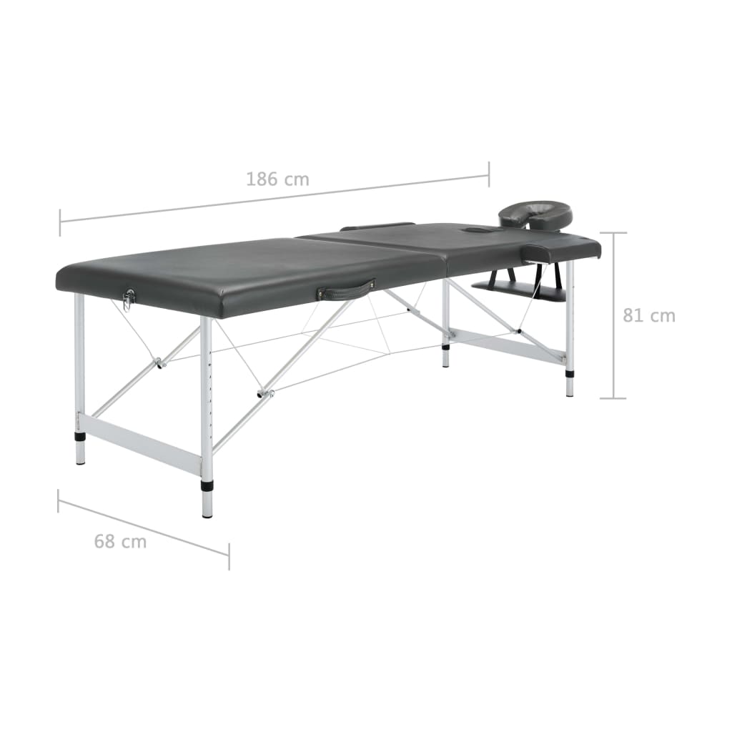 Massageliege Klappbar 2-Zonen mit Aluminiumgestell Schwarz