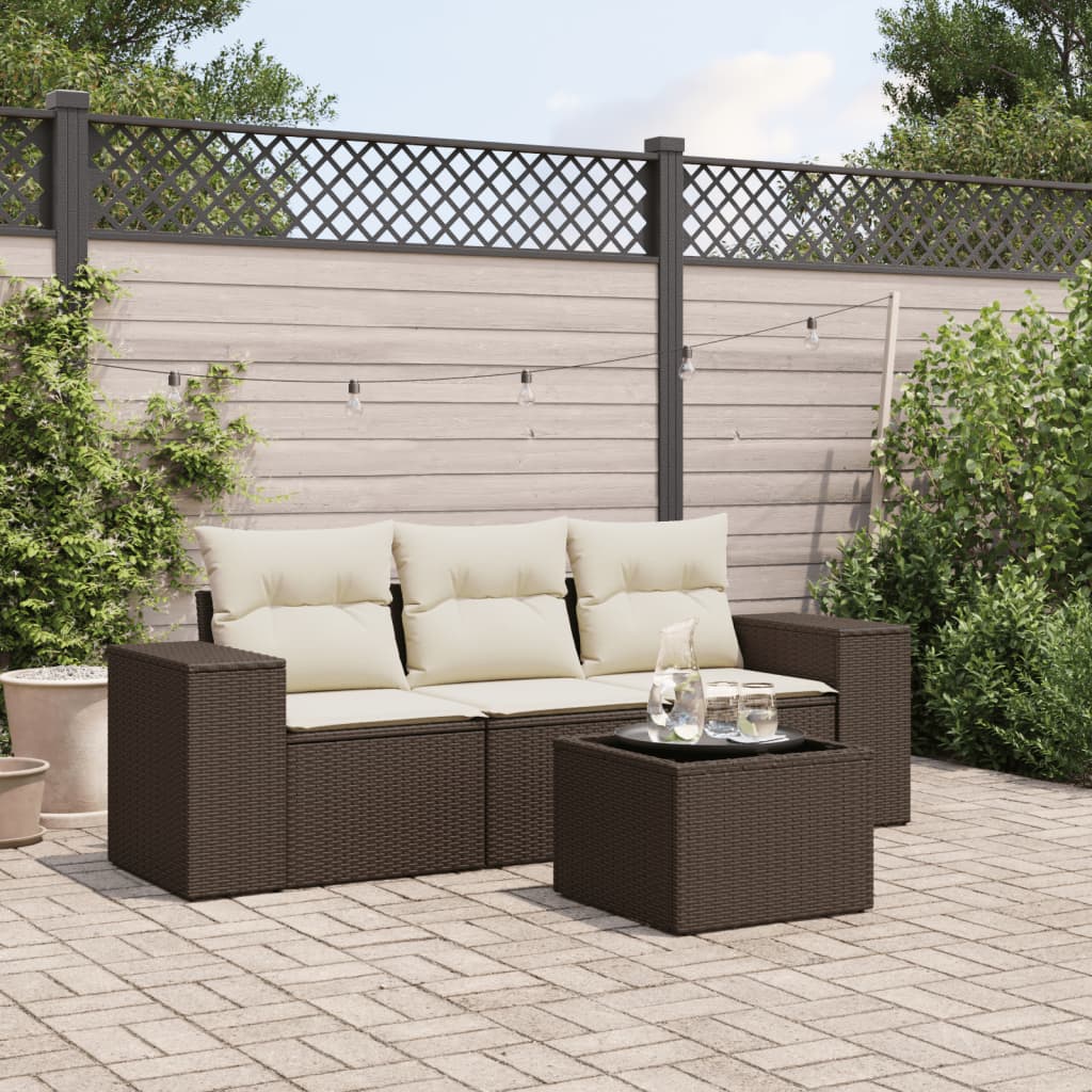 3-tlg. Garten-Sofagarnitur mit Kissen Schwarz Poly Rattan