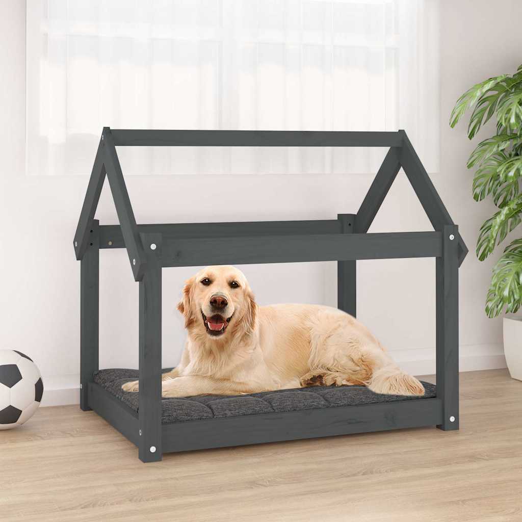 Hundebett Grau 61x50x70 cm Massivholz Kiefer
