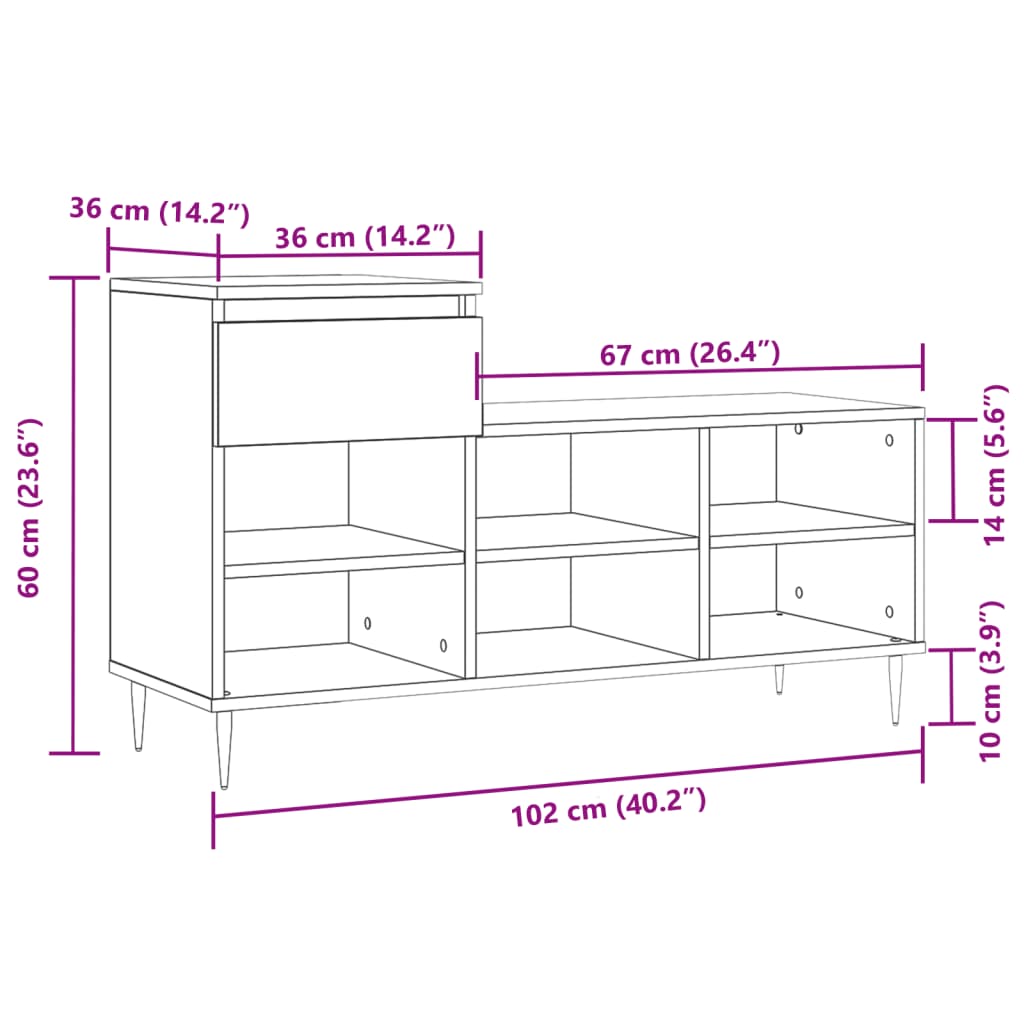 Schuhregal Weiß 102x36x60 cm Holzwerkstoff