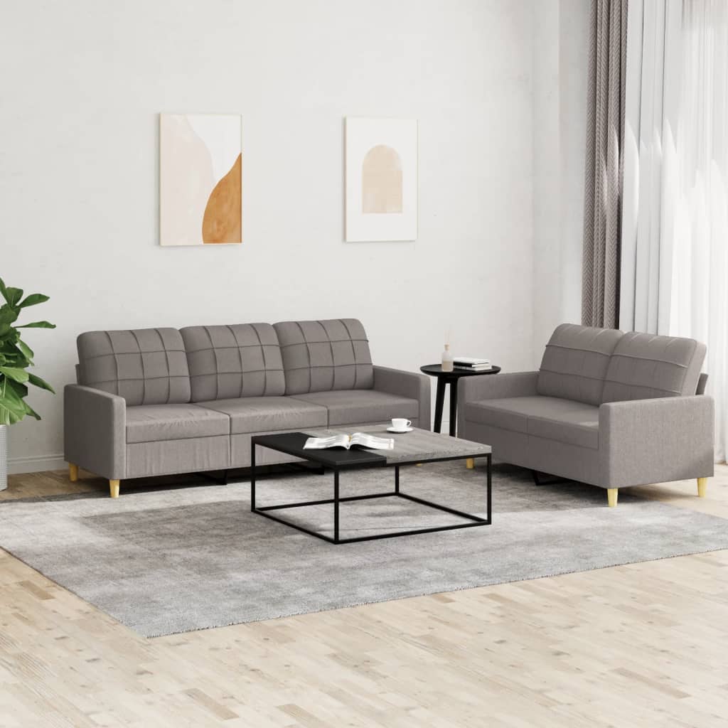 3-tlg. Sofagarnitur mit Kissen Braun Stoff