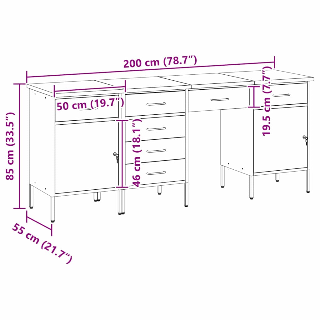 Werkbank mit Schubladen 2 pcs Rot und Grau 100 x 55 x 85 cm