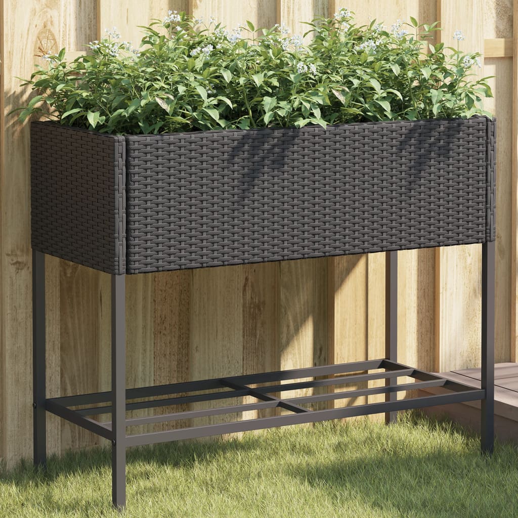 Hochbeete mit Ablage 2 Stk. Schwarz 70x28x70 cm Poly Rattan