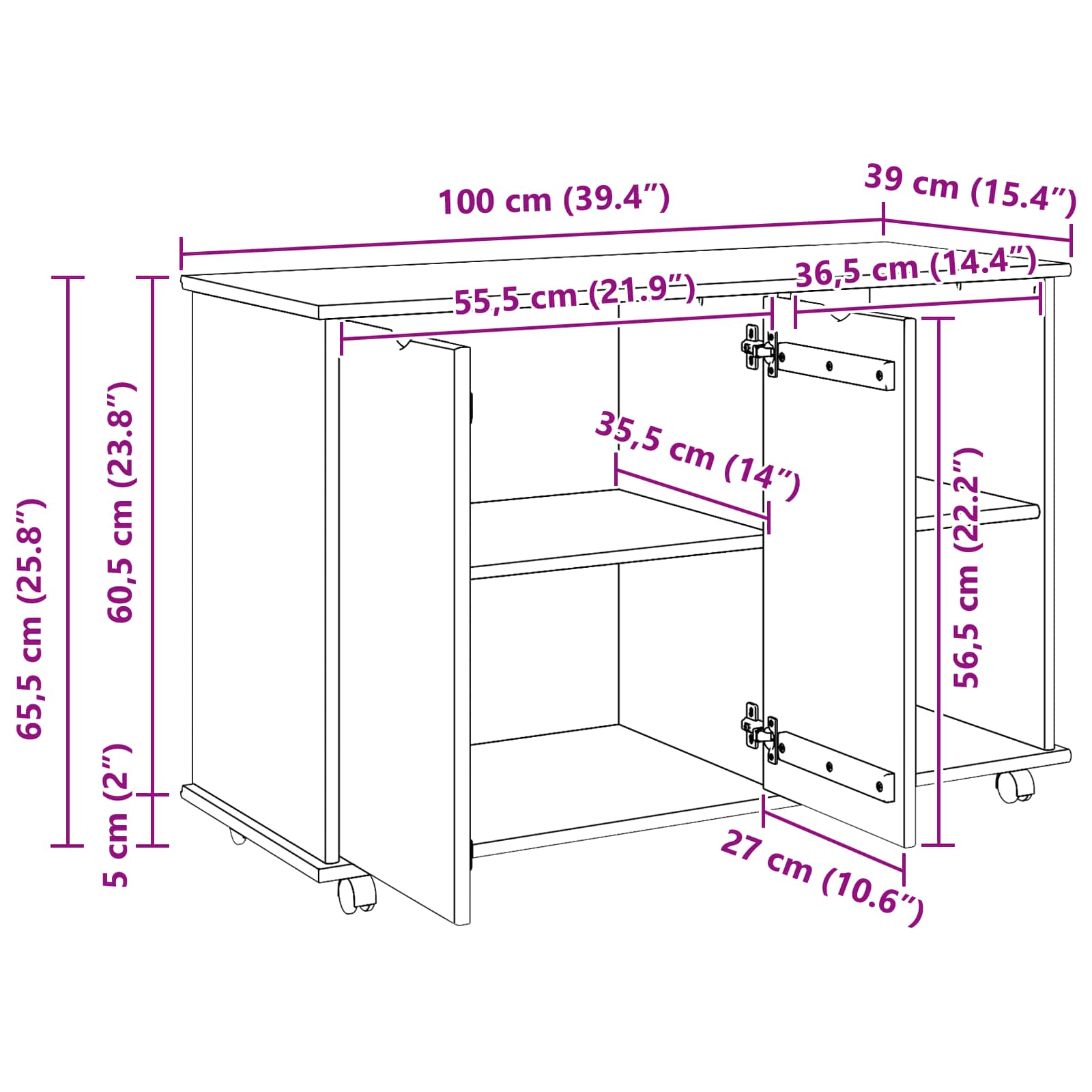 Rollschrank Honigbraun 100 x 39 x 65,5 cm Massivholz Kiefer