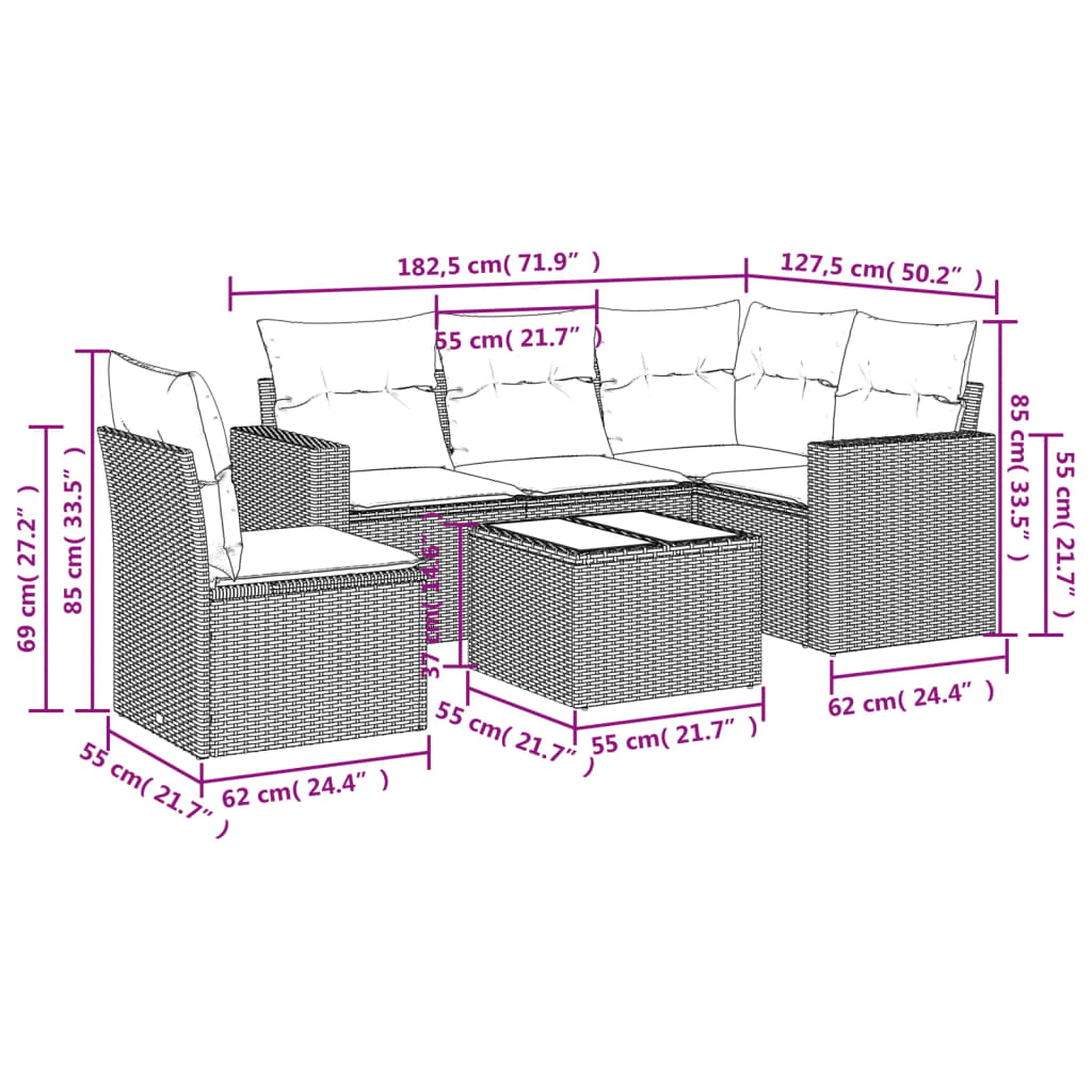 5-tlg. Garten-Sofagarnitur mit Kissen Schwarz Poly Rattan