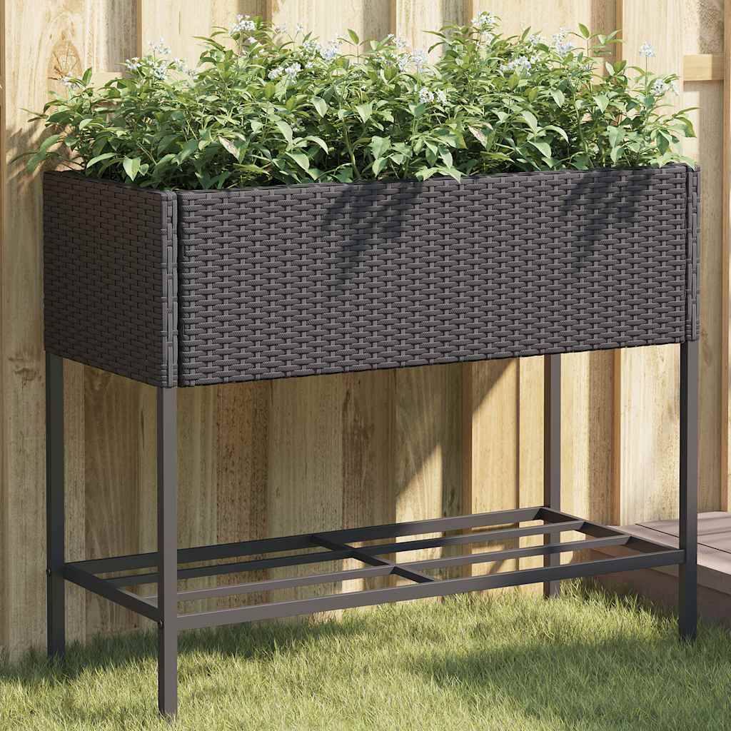 Hochbeete mit Ablage 2 Stk. Schwarz 70x28x70 cm Poly Rattan
