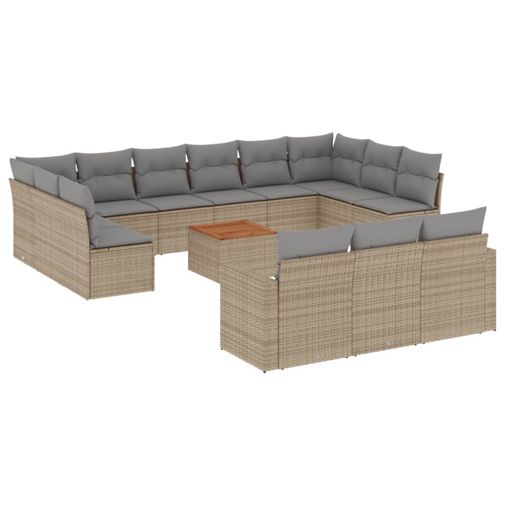 14-tlg. Garten-Sofagarnitur mit Kissen Schwarz Poly Rattan