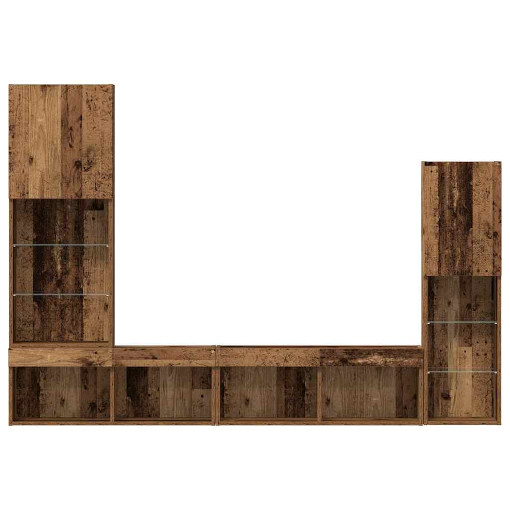 4-tlg. Wohnwand mit LED-Beleuchtung Weiß Holzwerkstoff