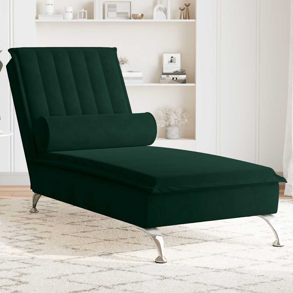 Massage-Chaiselongue mit Nackenrolle Hellgrau Samt