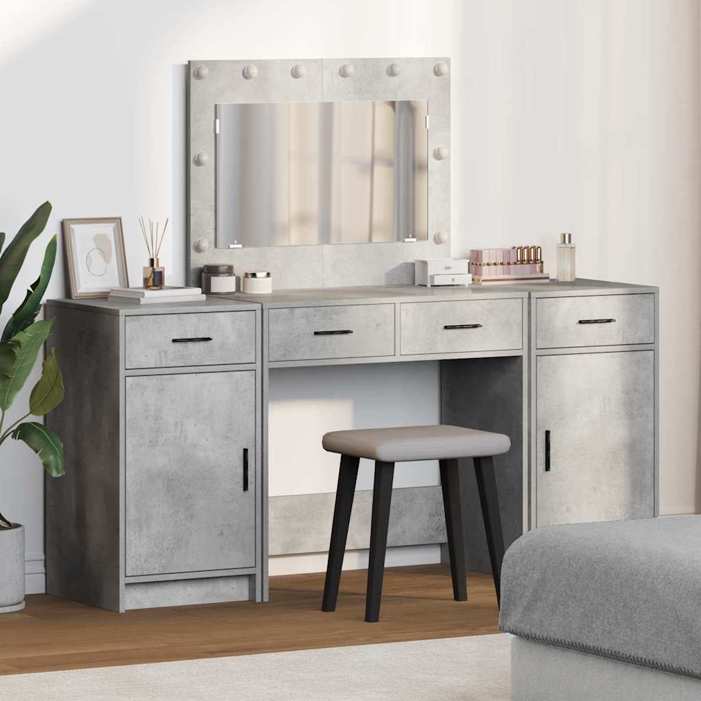 Schminktisch mit Spiegelbeleuchtung 3 pcs Weiß Holzwerkstoff