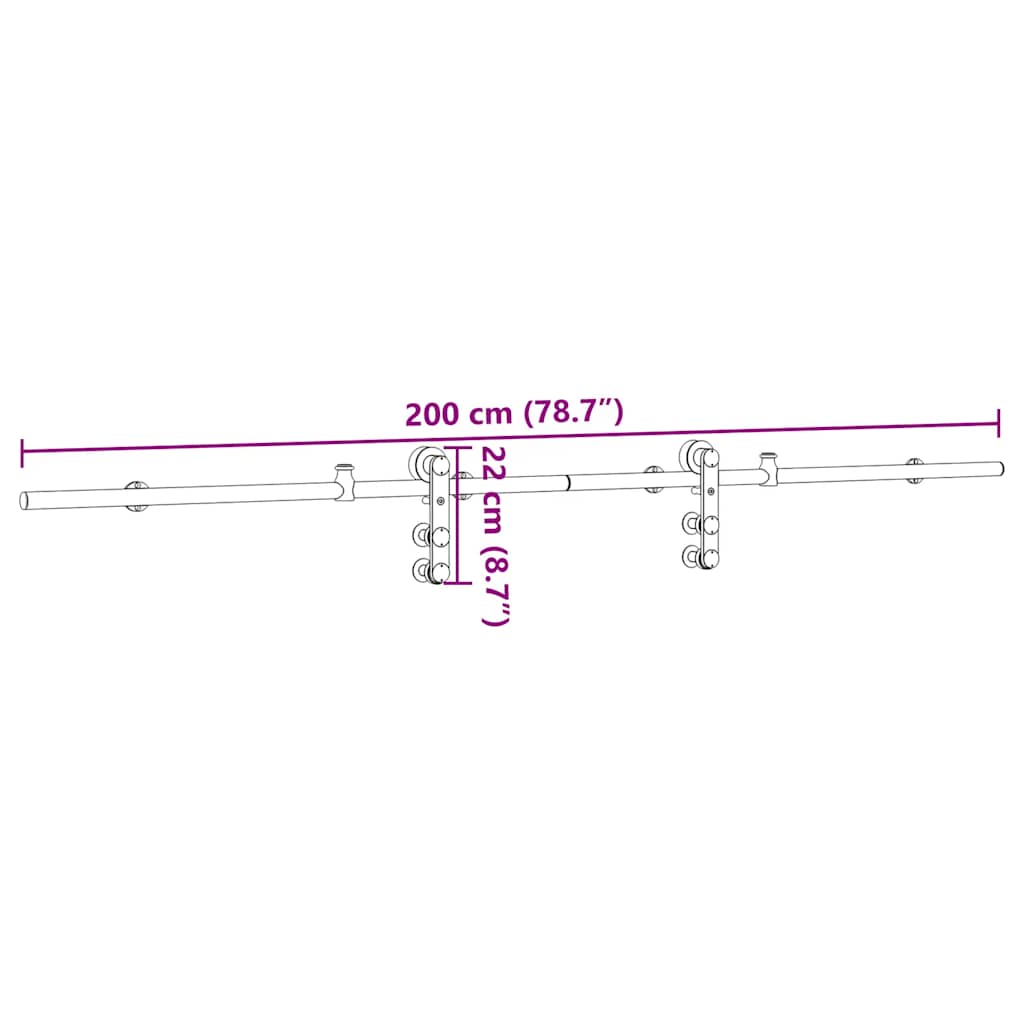 Schiebetür-Beschlagsatz 183 cm Edelstahl Silbern