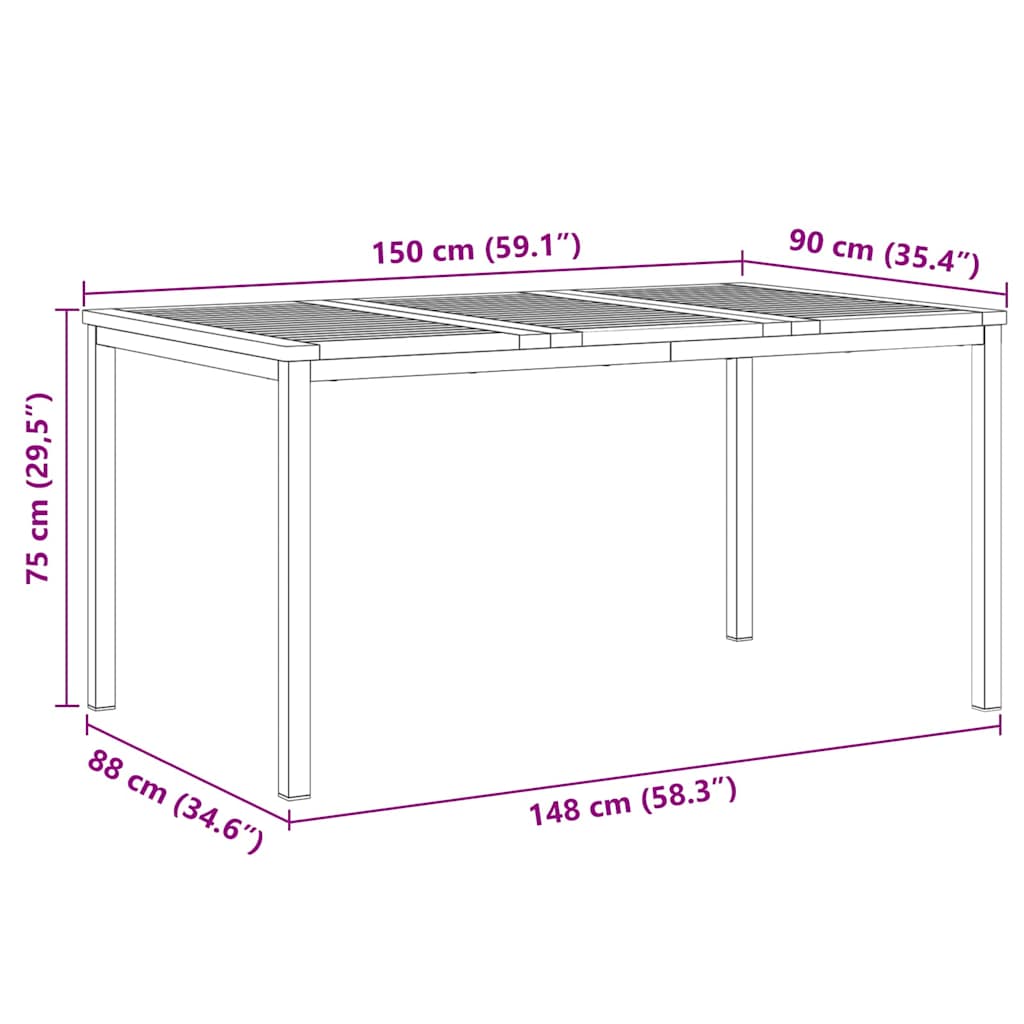 Esstisch 90x90x75 cm Massives Akazienholz und Edelstahl