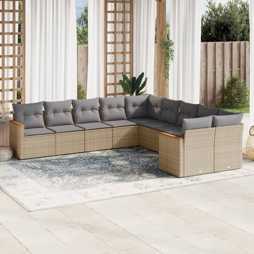 10-tlg. Garten-Sofagarnitur mit Kissen Schwarz Poly Rattan