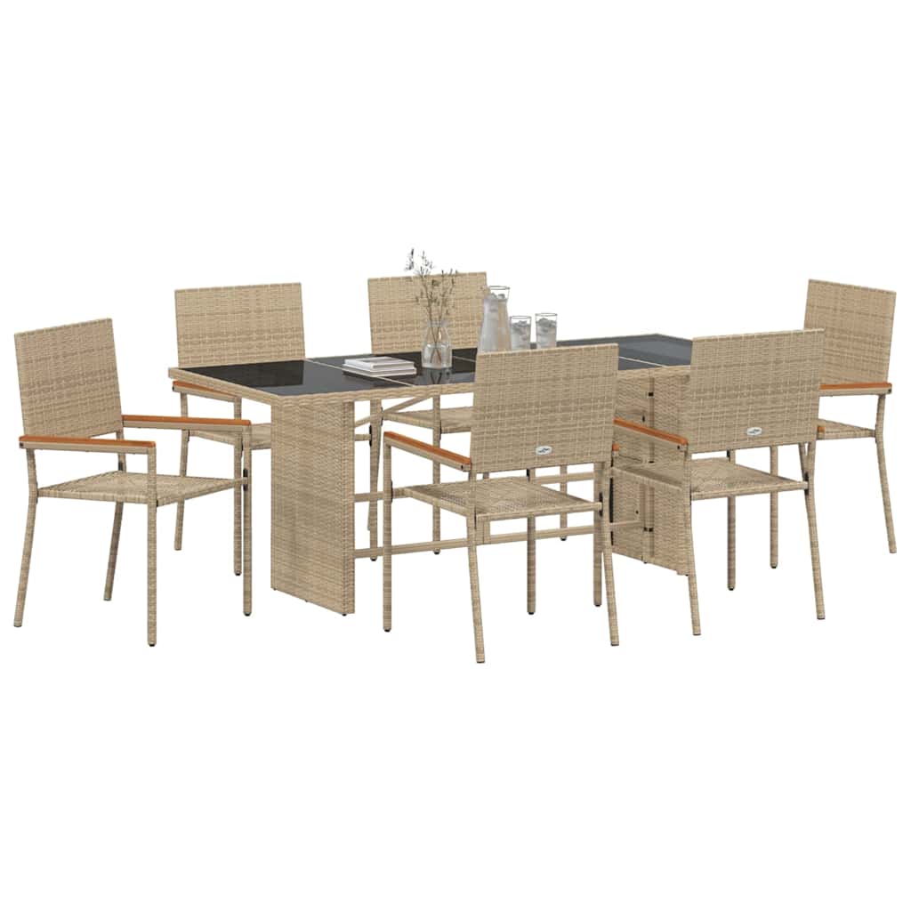 Garten Essgruppe 7 pcs Schwarz Poly-Rattan