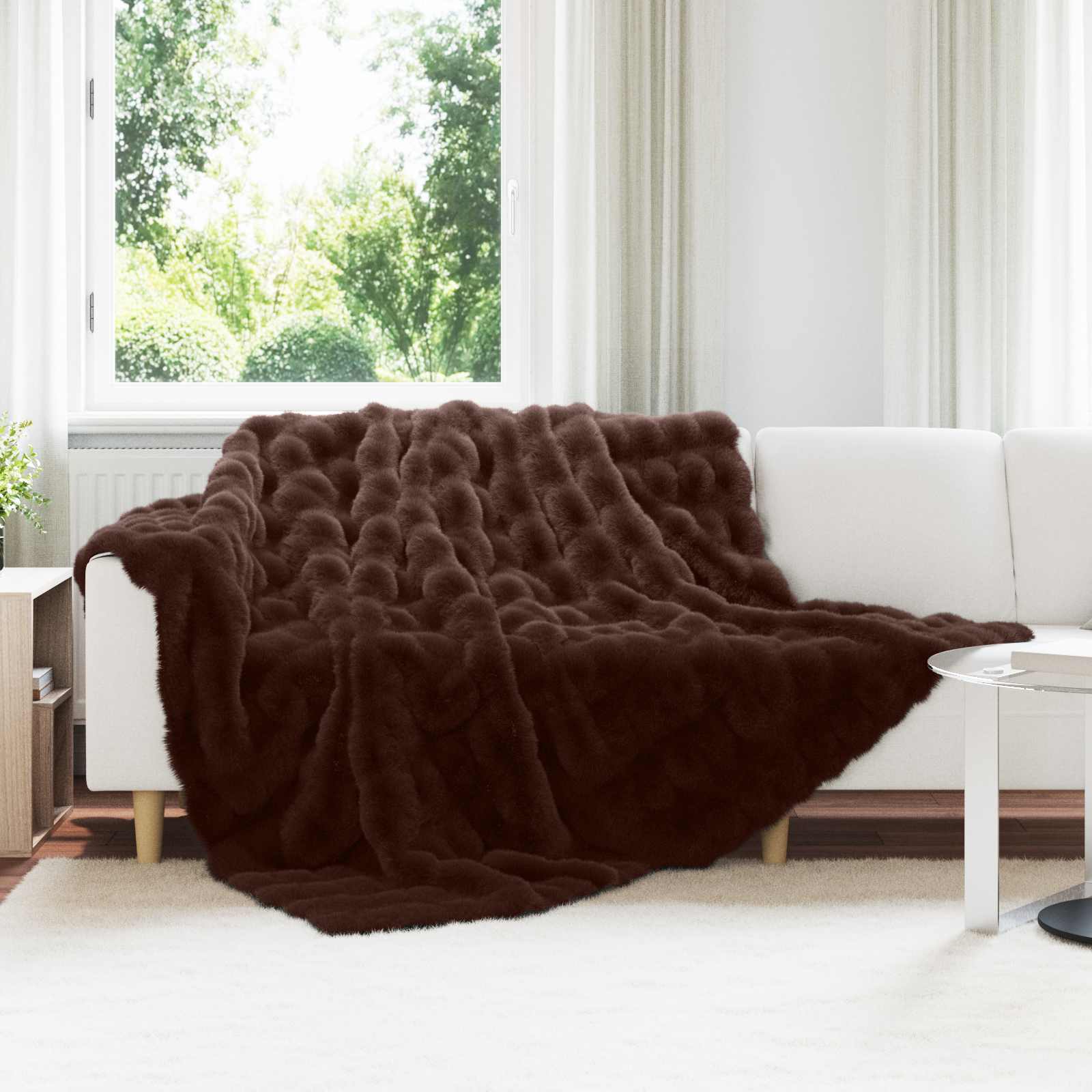 Rutschfeste Decke aus Kunstkaninchenfell Olite Beige Polyester