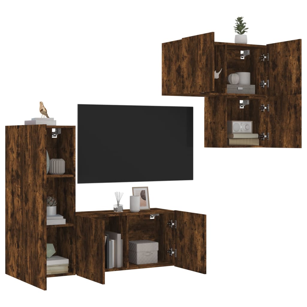 4-tlg. Wohnwand Weiß Holzwerkstoff