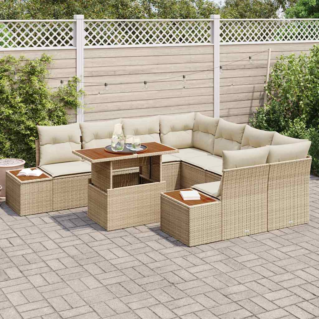 Garten Essgruppe mit Kissen 9 pcs Schwarz und Beige