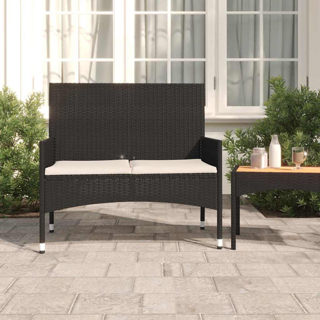 Gartenbank 2-Sitzer mit Kissen Braun Poly Rattan