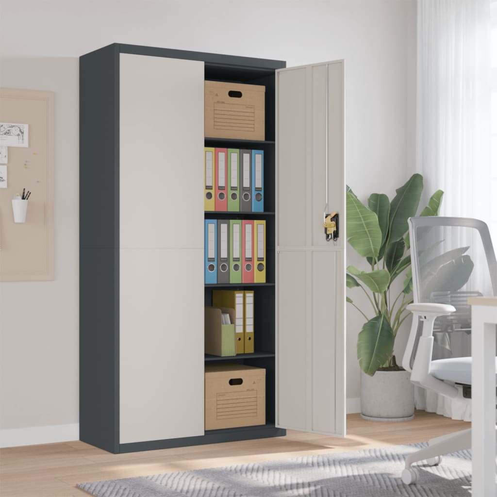 Aktenschrank mit 2 Türen Grau 90 cm Stahl