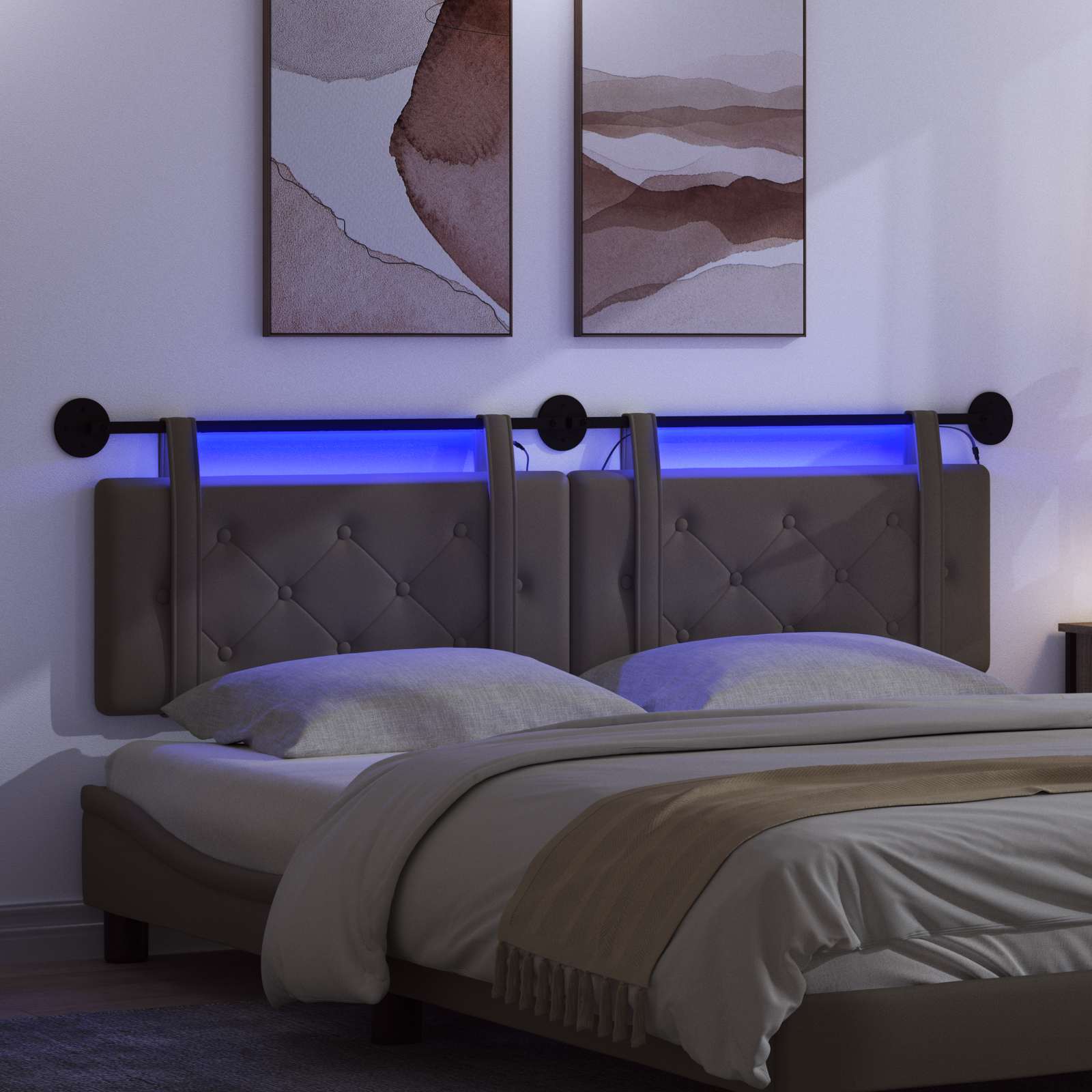 Hängendes Kopfteil Mit LED Licht Creme Kunstleder