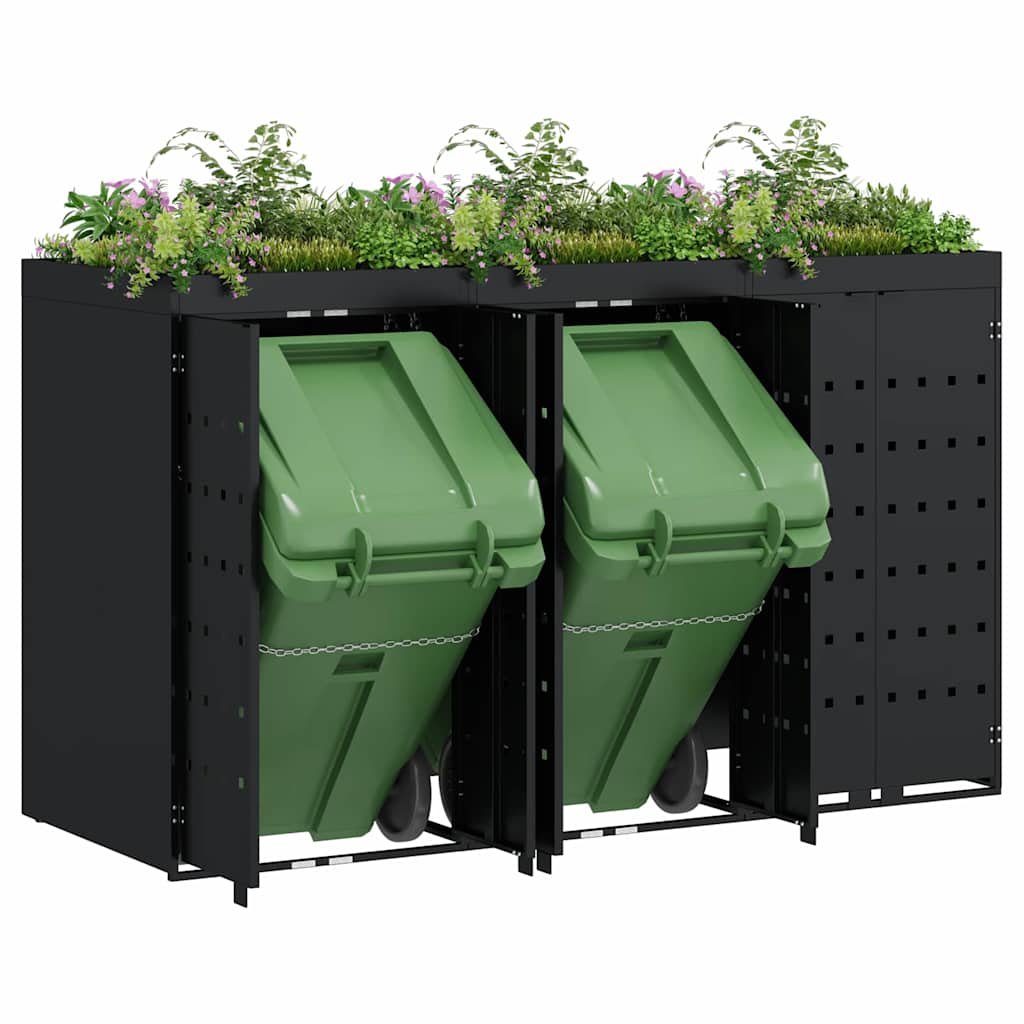 Mülltonnenbox für 2 Tonnen Schwarz 138x79x117 cm Stahl