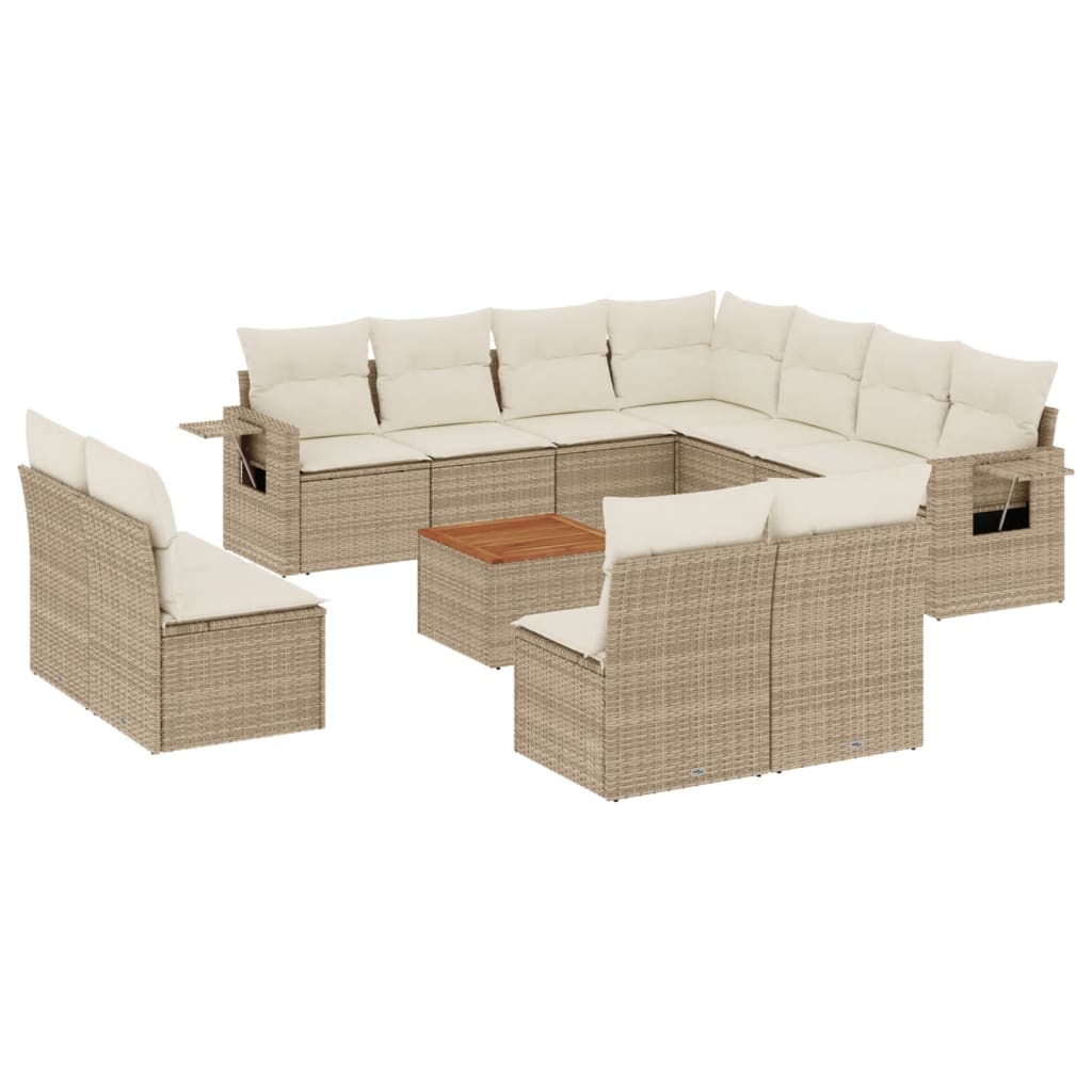 12-tlg. Garten-Sofagarnitur mit Kissen Schwarz Poly Rattan