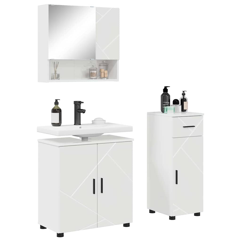 Badezimmermöbel-Set mit Tür 3 pcs Weiß Holzwerkstoff & Metall