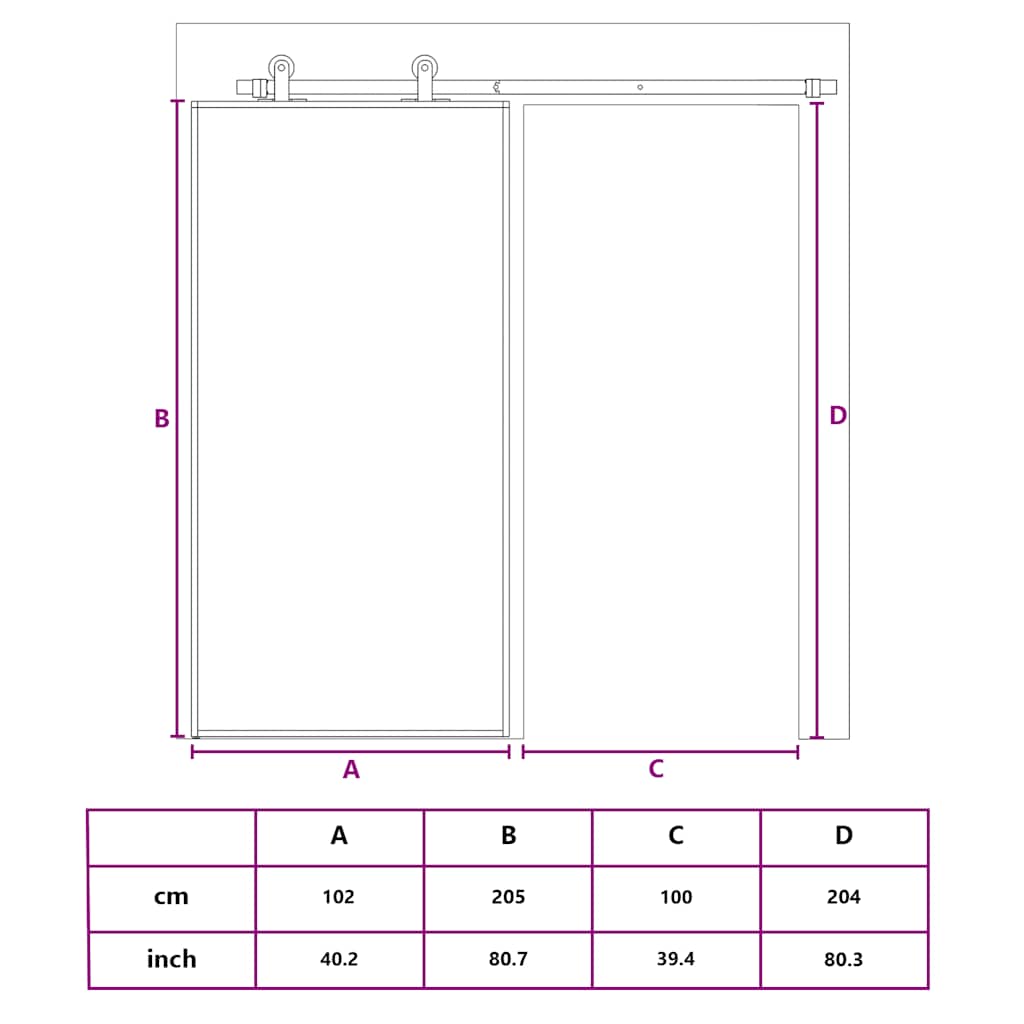 Schiebetür Aluminium und ESG Glas 90x205 cm Schwarz