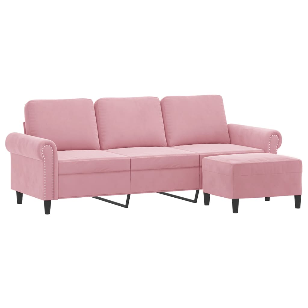 3-Sitzer-Sofa mit Hocker Hellgrau 180 cm Samt