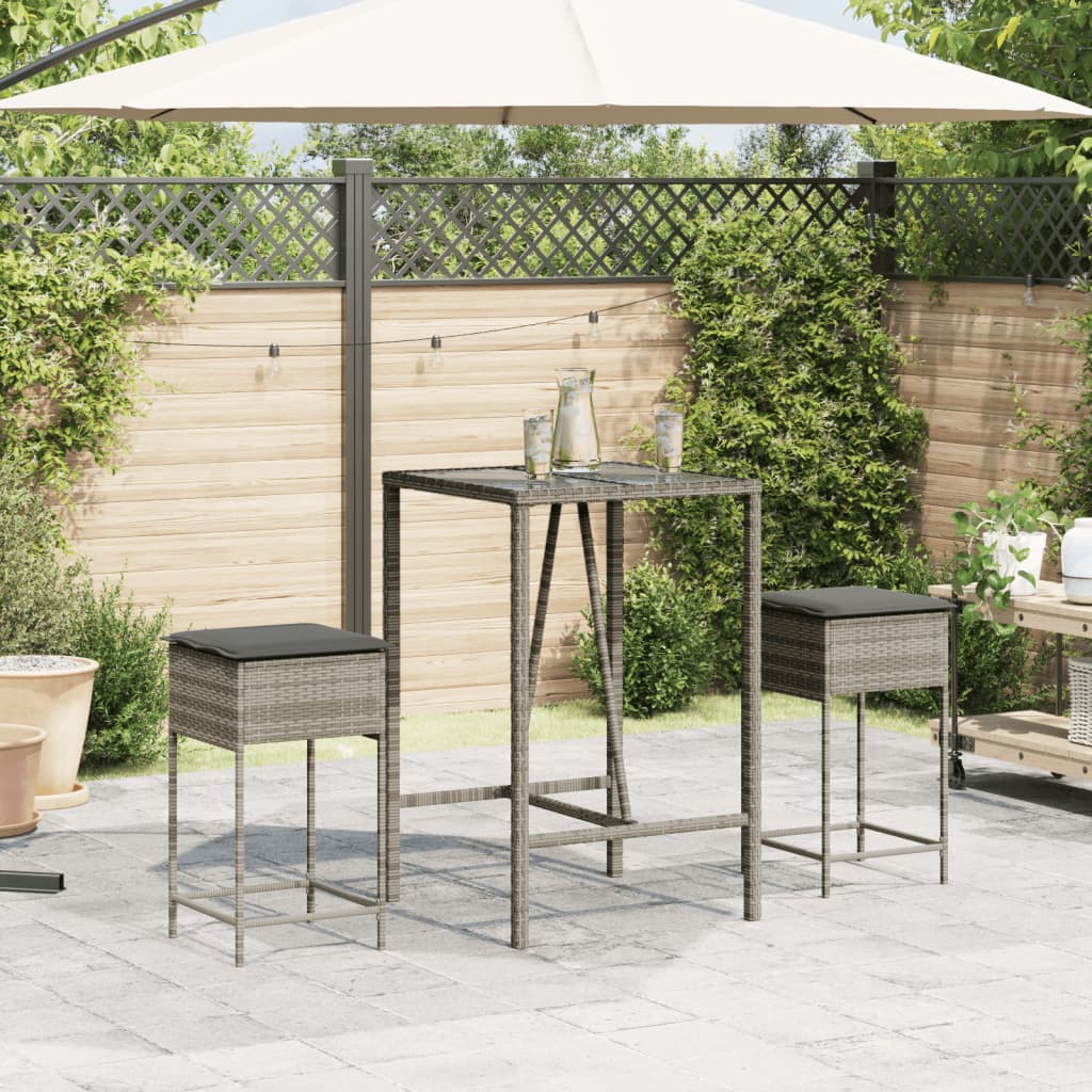 Garten-Barhocker mit Kissen 2 Stk. Schwarz Poly Rattan