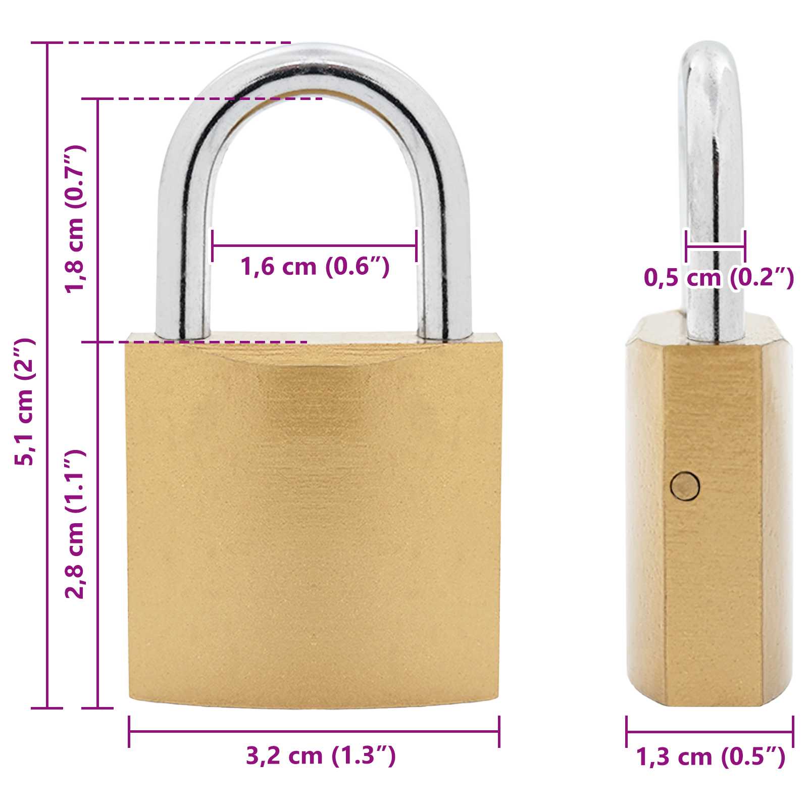U Schloss mit Schlüsseln Messing 6 x 2 x 9,1 cm Eisen