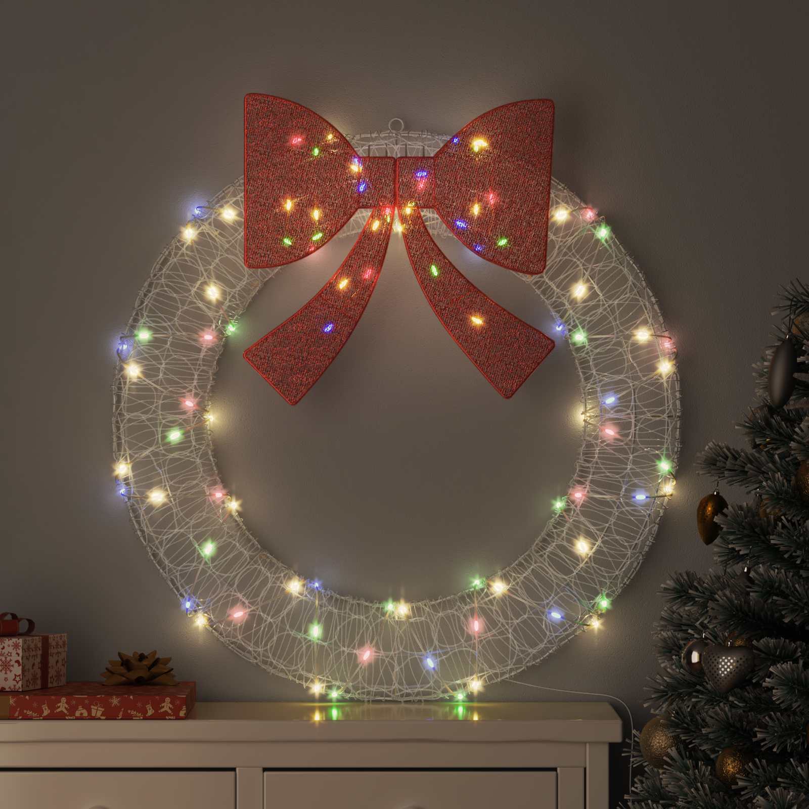 Kranz mit 60 LEDs Warmweiß 76 x 76 x 8,5 cm Acryl
