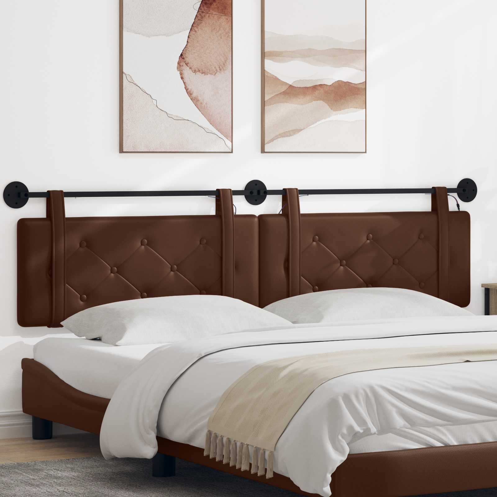 Hängendes Kopfteil Mit LED Licht Creme Kunstleder