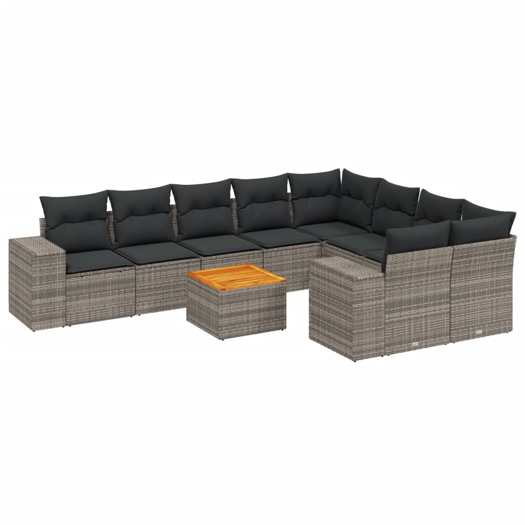 10-tlg. Garten-Sofagarnitur mit Kissen Schwarz Poly Rattan