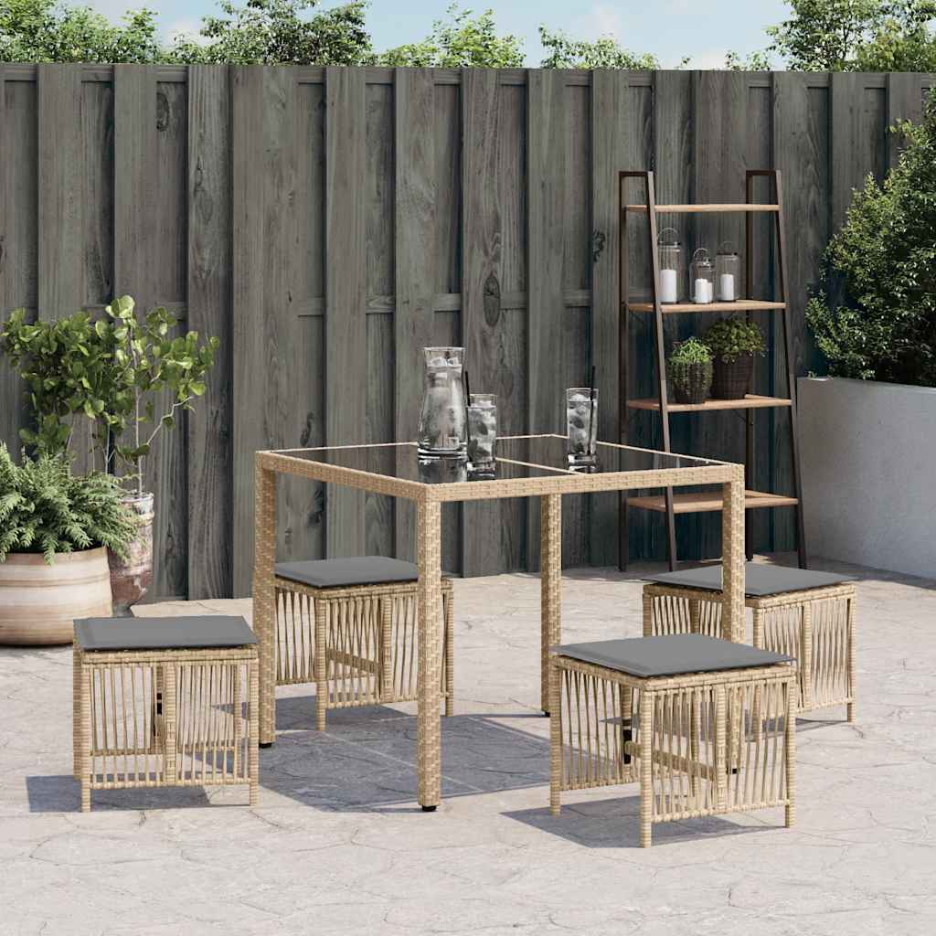 Gartenhocker mit Kissen 4 Stk. Schwarz 41x41x36 cm Poly Rattan