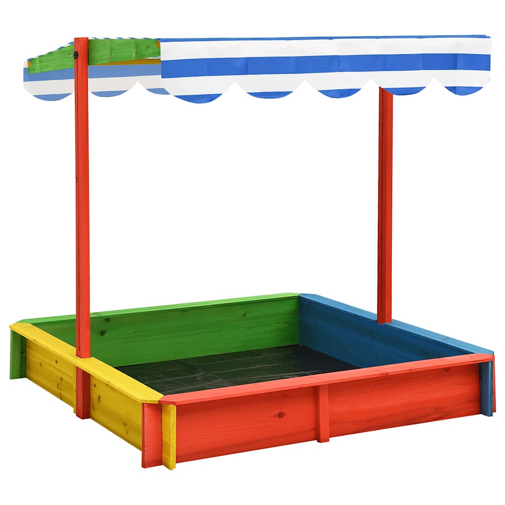 Sandkasten mit Verstellbarem Dach Tannenholz 115x115x115 cm