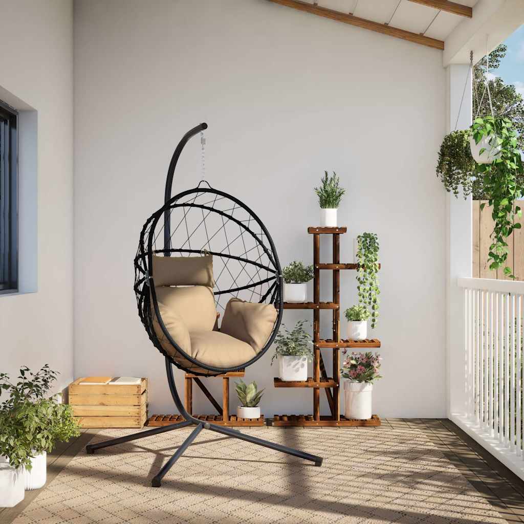 Hängesessel Ei-Design mit Ständer Anthrazit Rattan und Stahl