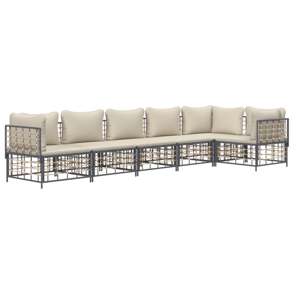 5-tlg. Garten-Lounge-Set mit Kissen Anthrazit Poly Rattan