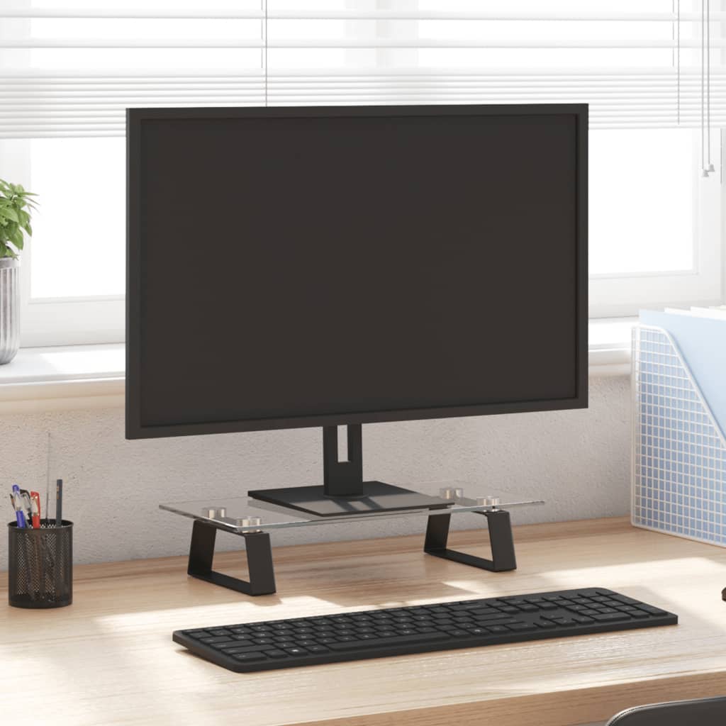 Monitorständer Weiß 60x20x8 cm Hartglas und Metall