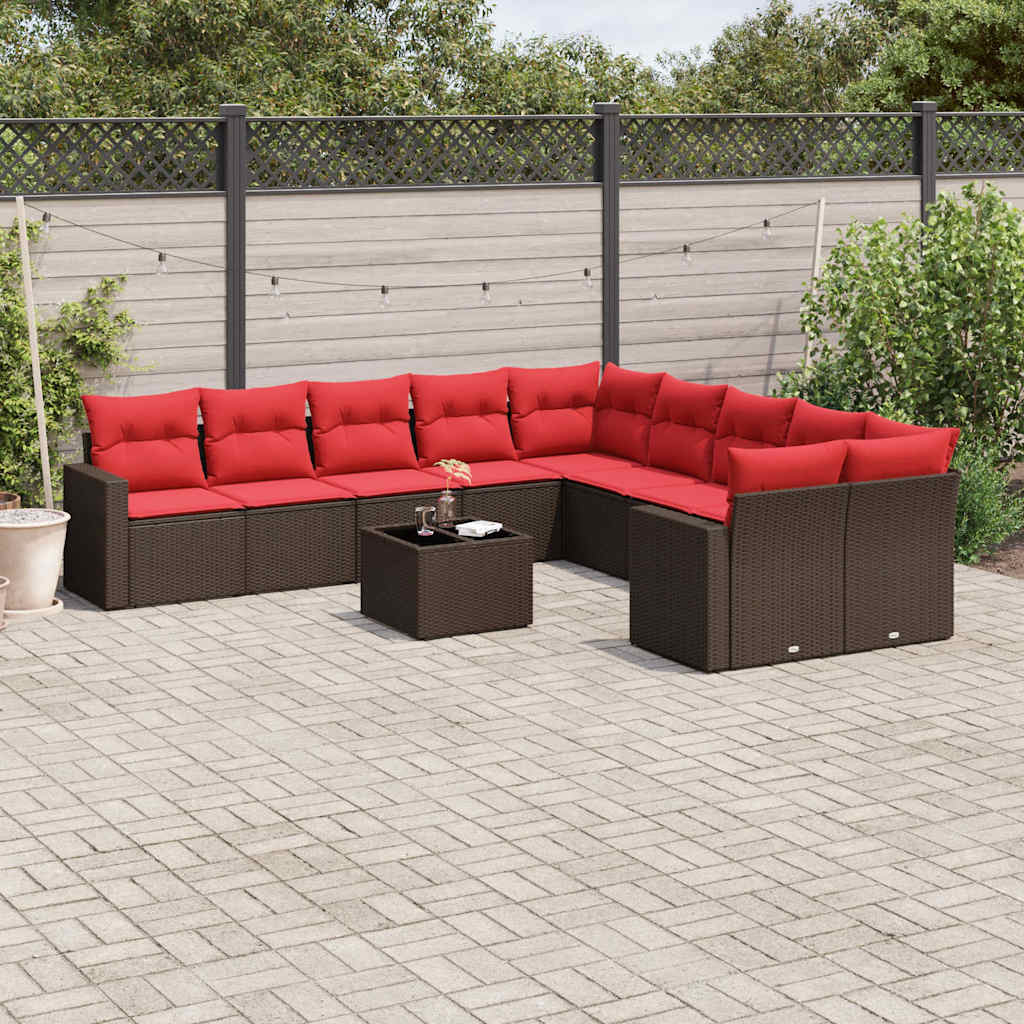 10-tlg. Garten-Sofagarnitur mit Kissen Schwarz Poly Rattan