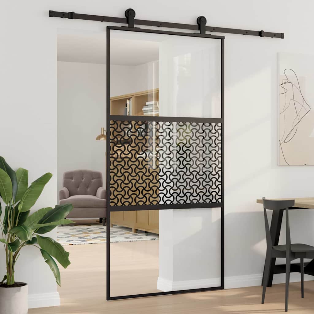 Schiebetür 3-teilig ESG-Glas und Aluminium 76x205 cm Schwarz