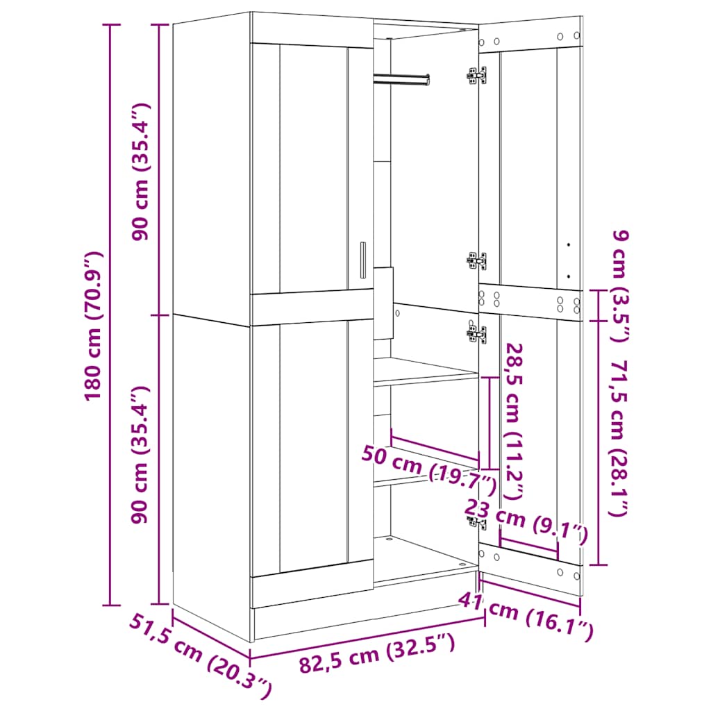 Kleiderschrank Weiß 82,5x51,5x180 cm Holzwerkstoff