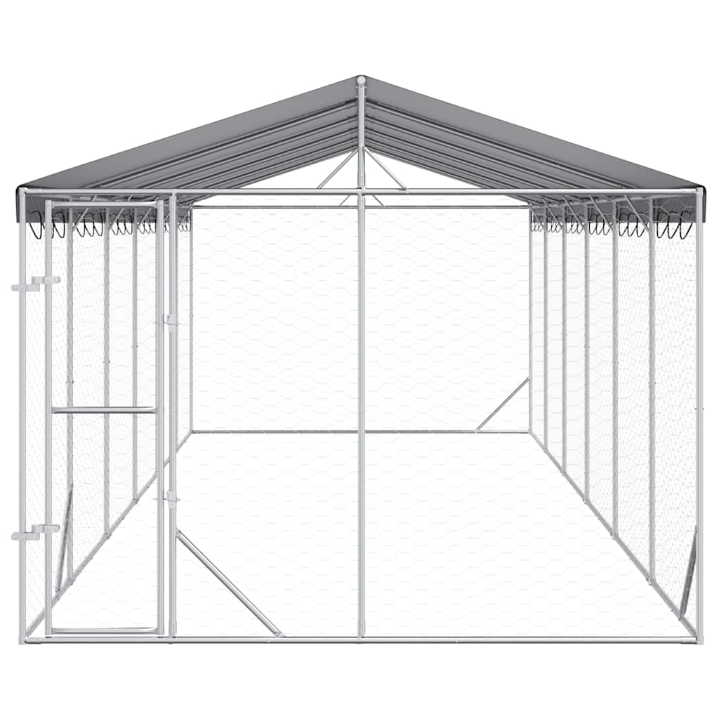 Outdoor-Hundezwinger mit Dach Silber 3x1,5x2,5m Stahl Verzinkt