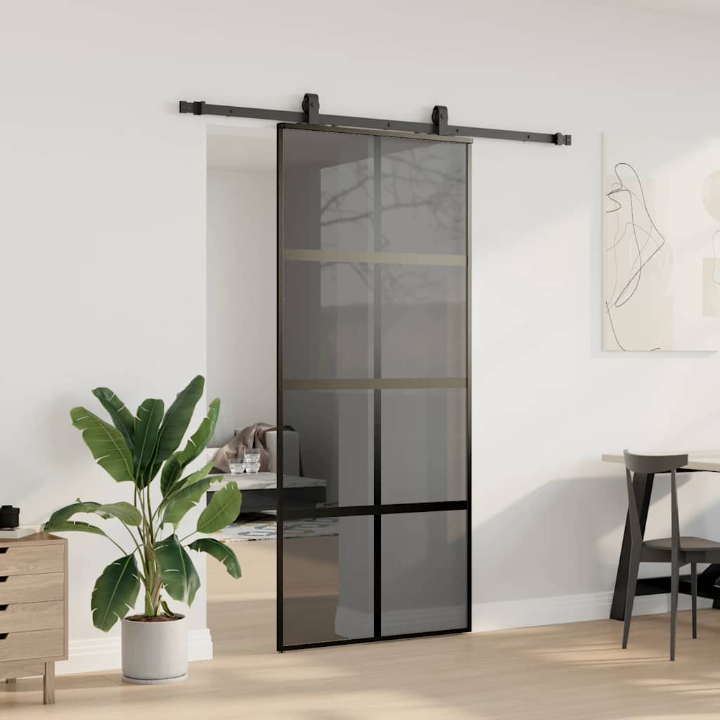 Schiebetür mit Beschlag Schwarz 76x205 cm Hartglas