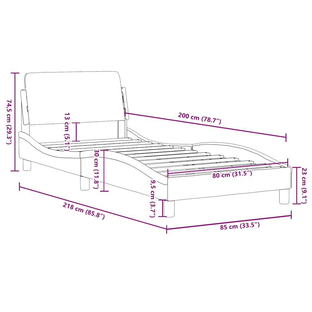 Bettgestell "Dover" Schwarz 80x200 cm Kunstleder