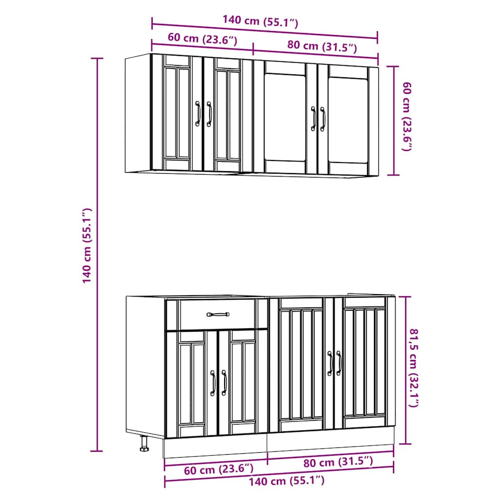 4-tlg. Küchenschrank-Set Lucca Weiß Holzwerkstoff