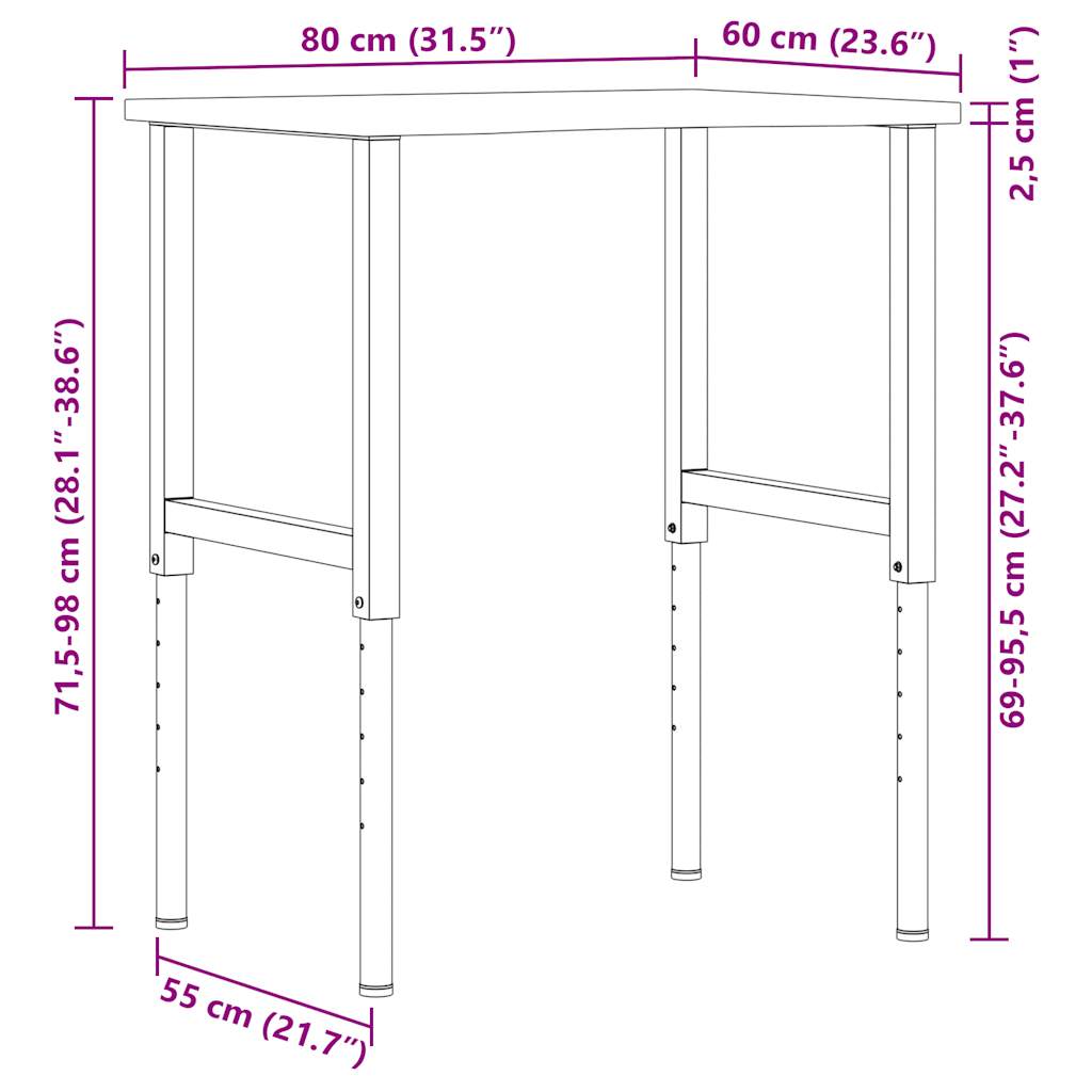 Werkbank 80x60x(71,5-98) cm Massivholz Eiche
