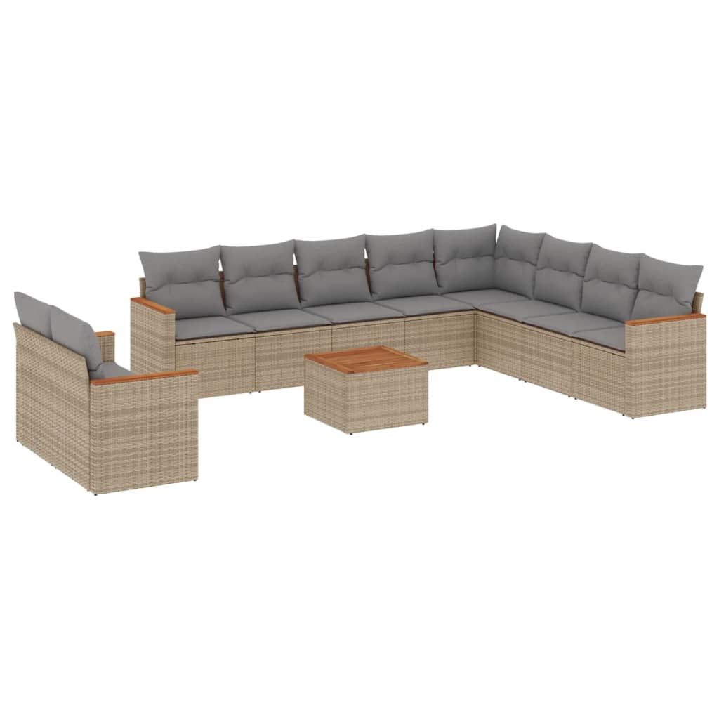 10-tlg. Garten-Sofagarnitur mit Kissen Schwarz Poly Rattan