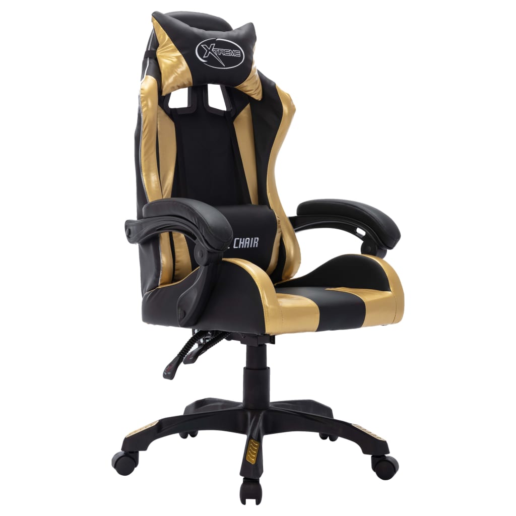 Gaming-Stuhl mit RGB LED-Leuchten Blau und Schwarz Kunstleder