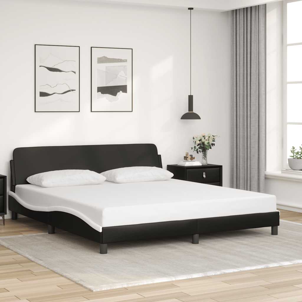 Bettgestell Dover Schwarz-Weiß 90x190 cm Kunstleder